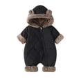 thumbnail image 1 of Toddler Boys Girls Winter Jumpsuit Fashion Thermal Comfy Fleece Lined Onesies Long Sleeve Bear Ear Hooded Zip up Romper (18-24M, Black), 1 of 9