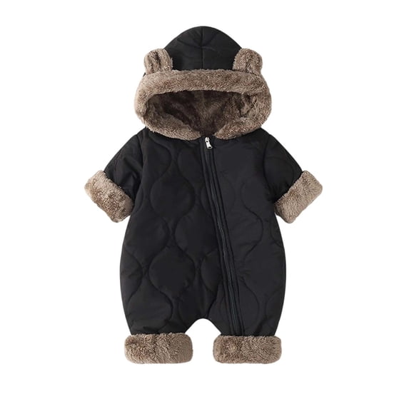 Toddler Boys Girls Winter Jumpsuit Fashion Thermal Comfy Fleece Lined Onesies Long Sleeve Bear Ear Hooded Zip up Romper (18-24M, Black)