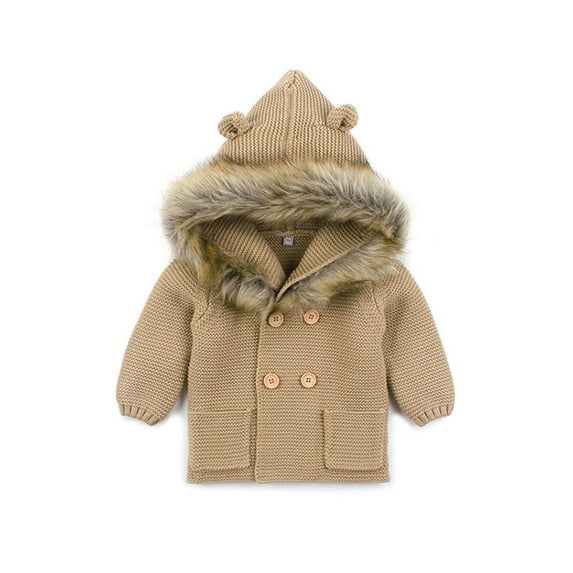 Toddler Boys Girls Winter Knitted Cardigan Jacket with Hood Cute Bear Ear Fall Sweater Outwear
