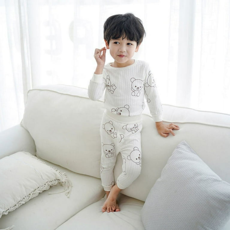 Toddler Boys Girls Winter Thermal Pajamas Sets Kids Cotton Soft Warm Tops Pants Set 2 9T