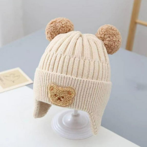 Toddler Boys Girls Winter Warm Ear Protection Soft Crochet Hats Thicken Beanie Baby Beanie Cap Kids Knitted Hat BEIGE