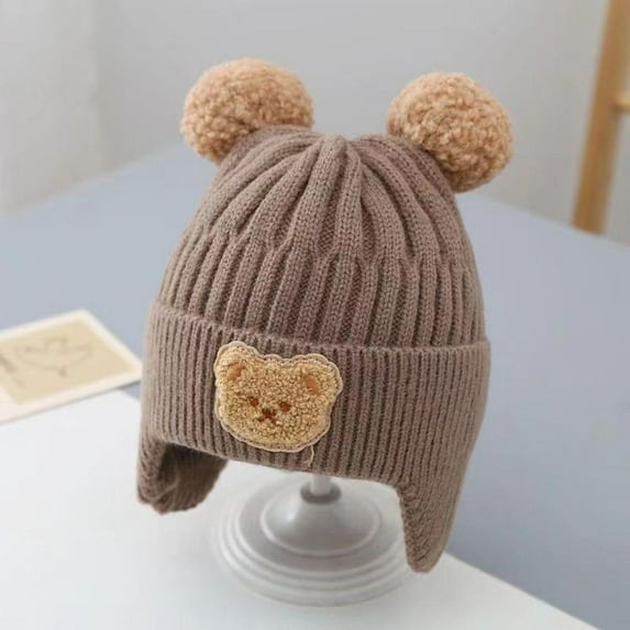 Toddler Boys Girls Winter Warm Ear Protection Soft Crochet Hats Thicken Beanie Baby Beanie Cap Kids Knitted Hat DARK KHAKI