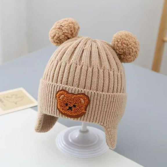 Toddler Boys Girls Winter Warm Ear Protection Soft Crochet Hats Thicken Beanie Baby Beanie Cap Kids Knitted Hat LIGHT KHAKI