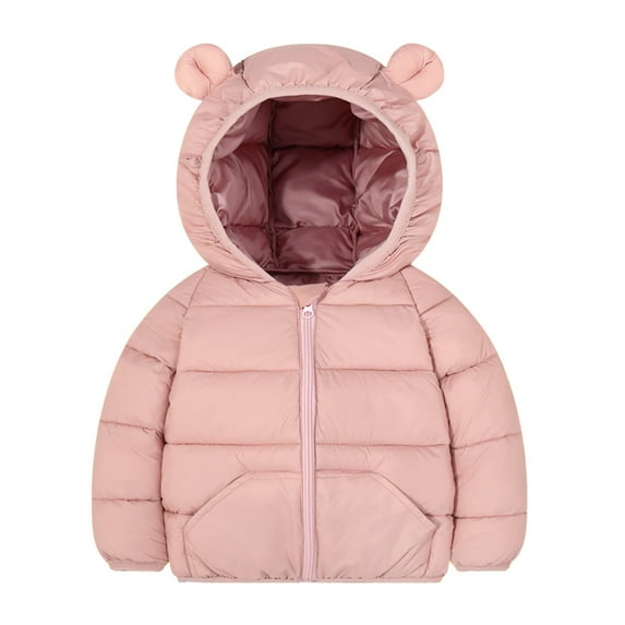 Toddler Boys and Girls Zip Up Warm Coat Cozy Track Jackets Hooded Puffer Casual Winter Fashion Lightweight Jackets with Pockets Loose Sweatshirts Oversized Trendy Long Sleeve Pink 2 Years