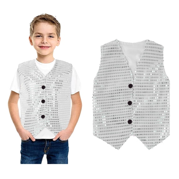 Toddler Boys Glitter Sequin Vest Sleeveless Button Down Jacket Vest for Latin Jazz Ballet Performance 18-24 Months