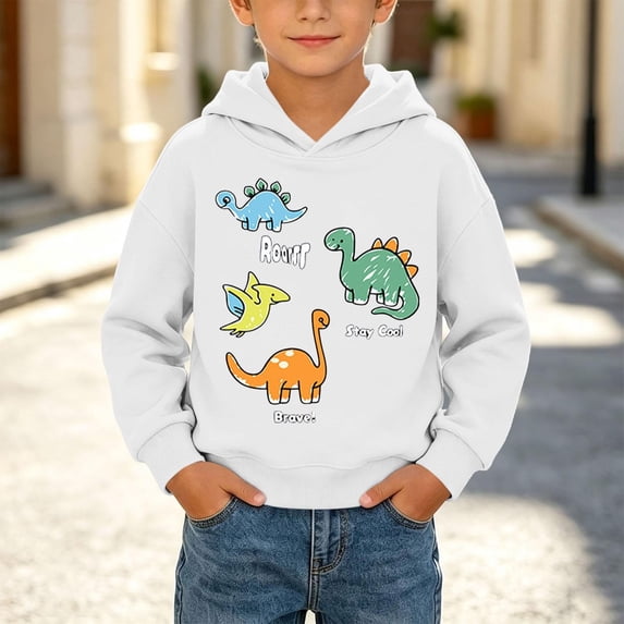 Toddler Boys Graphic Hoodie Pullover Cute Casual Long Sleeve Kids Cotton Sweatshirt White 5 T