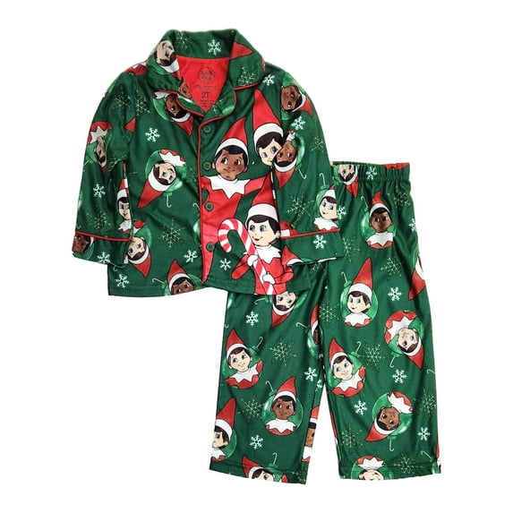 Toddler Boys Green Flannel Elf On The Shelf Christmas Holiday Pajamas 4T
