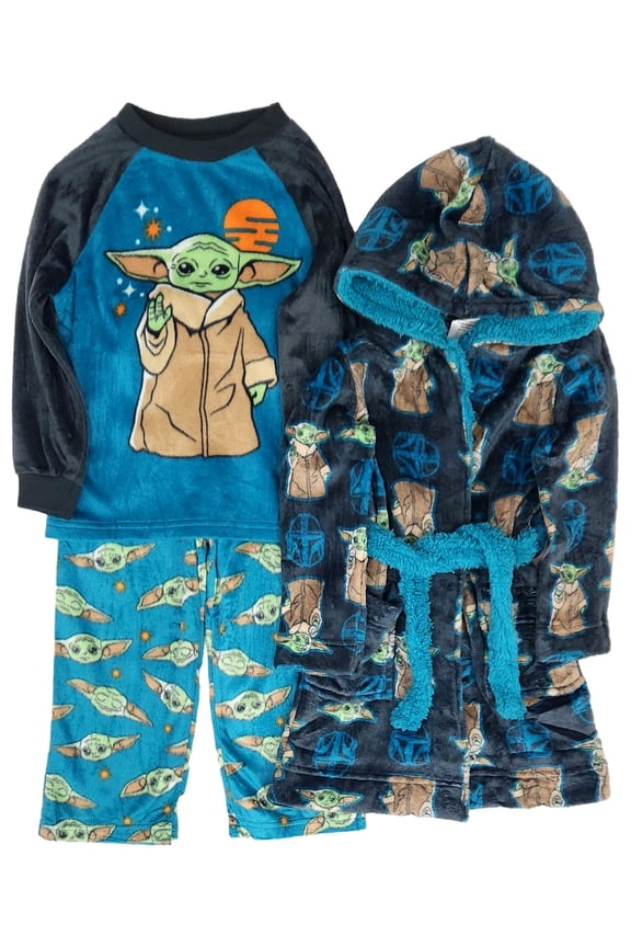 Toddler Boys Green Plush Baby Yoda Bath Robe & Pajamas Sleep Set 4T