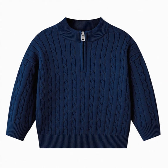 Toddler Boys Half-Zip Cable Knit Sweater, Stand Collar Long Sleeve Pullover, Winter Warm Top 3-4 Years