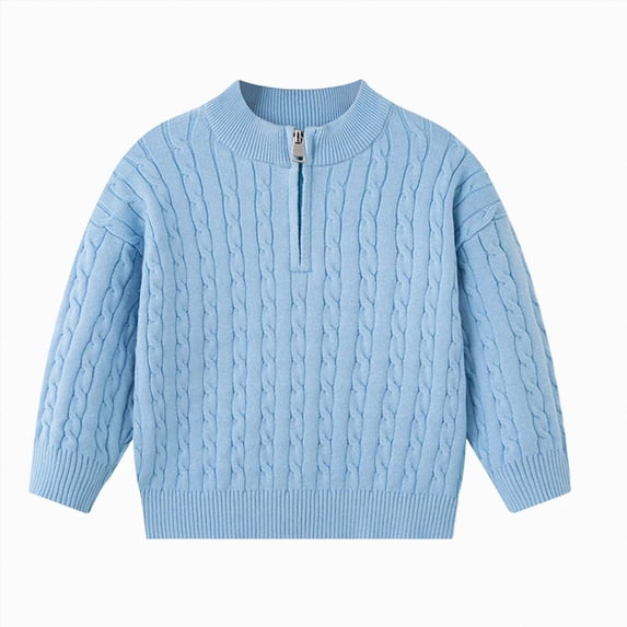 Toddler Boys Half-Zip Cable Knit Sweater, Stand Collar Long Sleeve Pullover, Winter Warm Top 5-6 Years