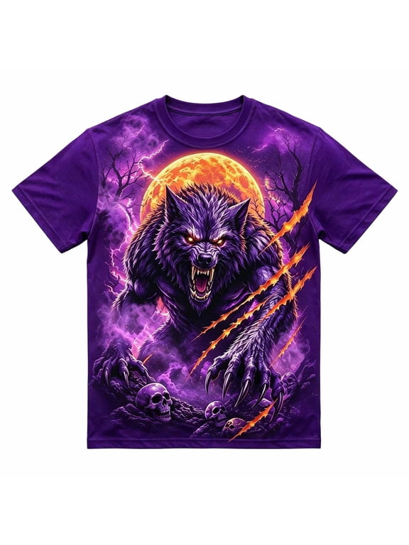 Toddler Boys Halloween T Shirts Wolf Skull Graphic Tees Casual Short Sleeve Crewneck Summer Fall Basic Tops Size 2-3T