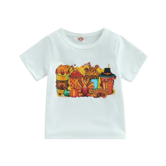 Toddler Boys Halloween Thanksgiving T-shirt Short Sleeve Pumpkin/Turkey Print Loose Tops