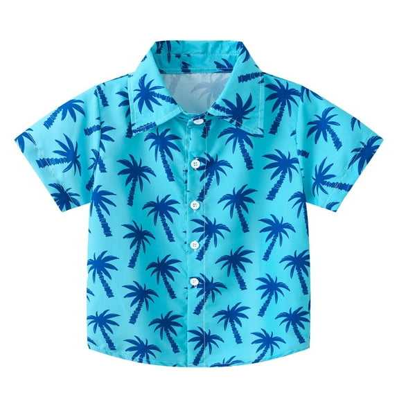 Toddler Boys Hawaii Beach Vacation Shirt Short Sleeved Tropical Print Button-Down Shirts
