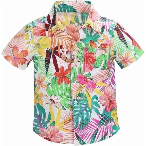 Toddler Boys Hawaiian Shirt Baby Boy Button Down Shirt Kids Short Sleeve Tops Beachwear Print Aloha Cotton T Shirts for 1-7 Years