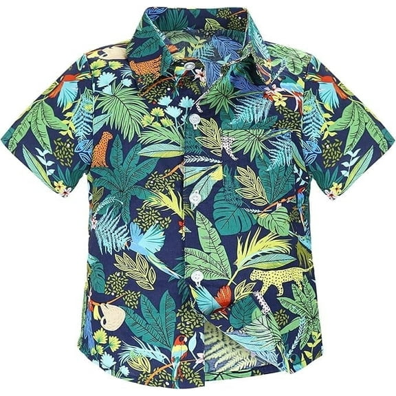 Toddler Boys Hawaiian Shirt Baby Boy Button Down Shirt Kids Short Sleeve Tops Beachwear Print Aloha Cotton T Shirts for 1-7 Years