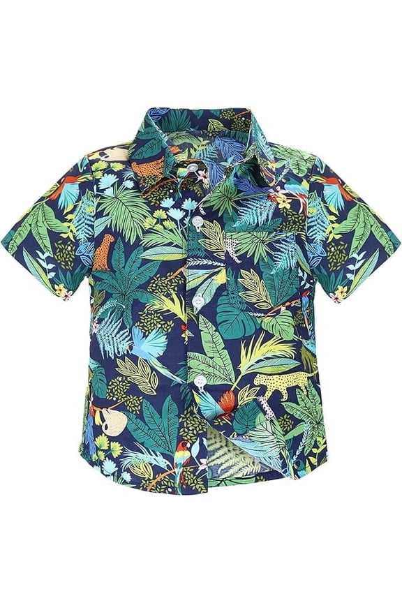 Toddler Boys Hawaiian Shirt Baby Boy Button Down Shirt Kids Short Sleeve Tops Beachwear Print Aloha Cotton T Shirts for 1-7 Years