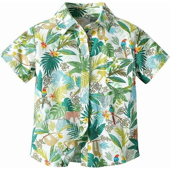 Toddler Boys Hawaiian Shirt Baby Boy Button Down Shirt Kids Short Sleeve Tops Beachwear Print Aloha Cotton T Shirts for 1-7 Years