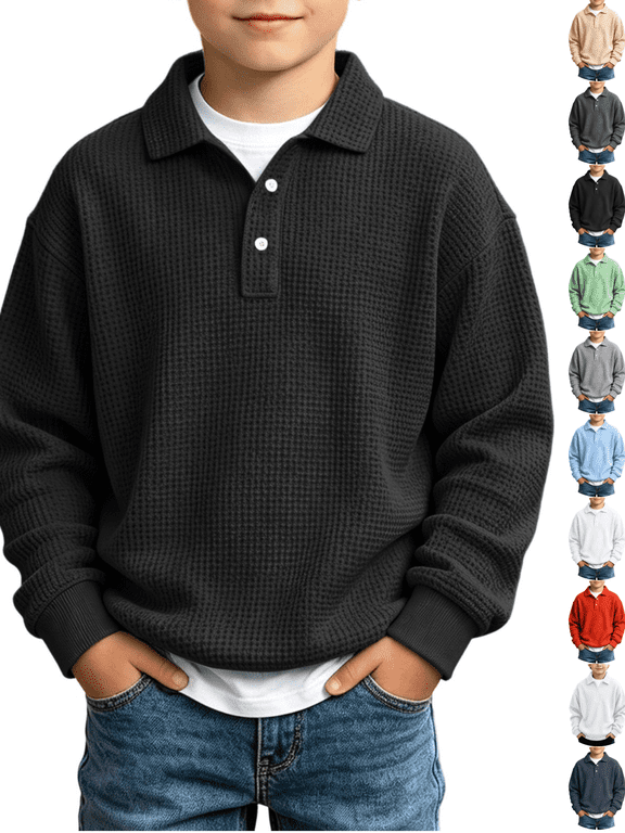 Toddler Boys Henley Sweatshirts Long Sleeve Waffle Knit Tops Button Down Pullover Casual Fall Winter Thermal Basic Shirts Clothes School Wear