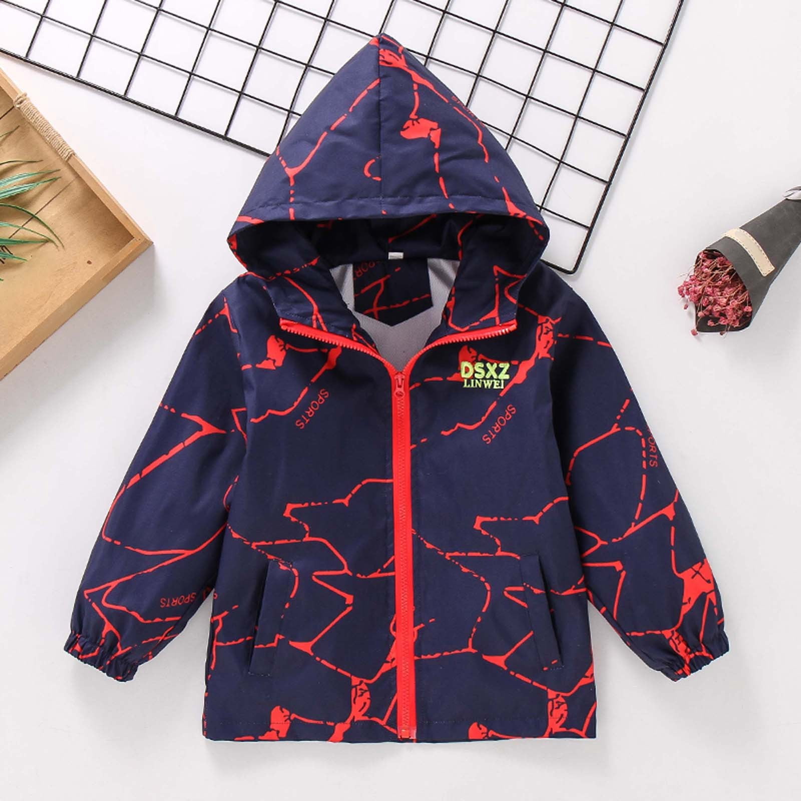 Kids Racing Jacket Toddler Boys Hooded Jacket with Graphic Line Print and Zip Up Front for ...