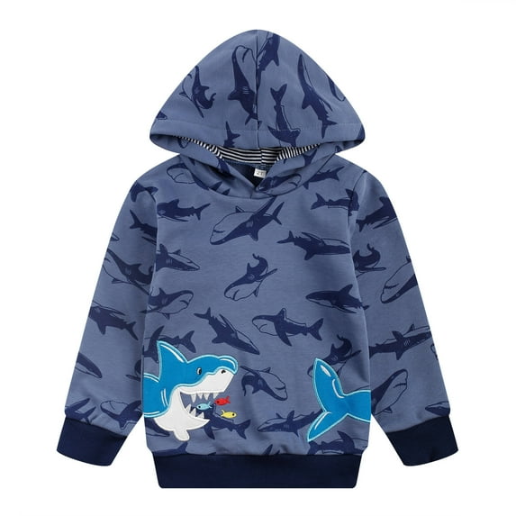 Toddler Boys Hooded Sweatshirts Blue Shark Print Hoodie Little Kids Fall Clothes 3T 222
