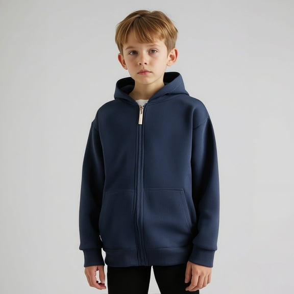 Toddler Boys Hoodie Navy Full-Zip Hooded Casual Long Sleeve Sweatshirts Winter Clothes 18-24 Months Boy Clothes Kids Clothes