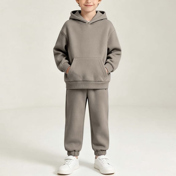 Toddler Boys Hoodie Set, Solid Color Soft Long Sleeve Top & Sweatpants, Cute Casual Outfit For Kids Dark Gray 8-9 Years