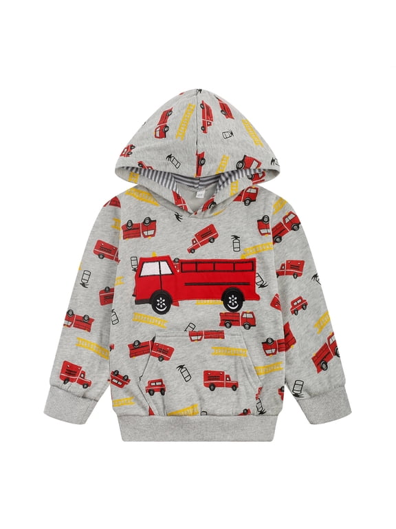 Toddler Boys Hoodies Cartoon Fire Truck Pullover Kids Sports Sweatshirts 4T 223