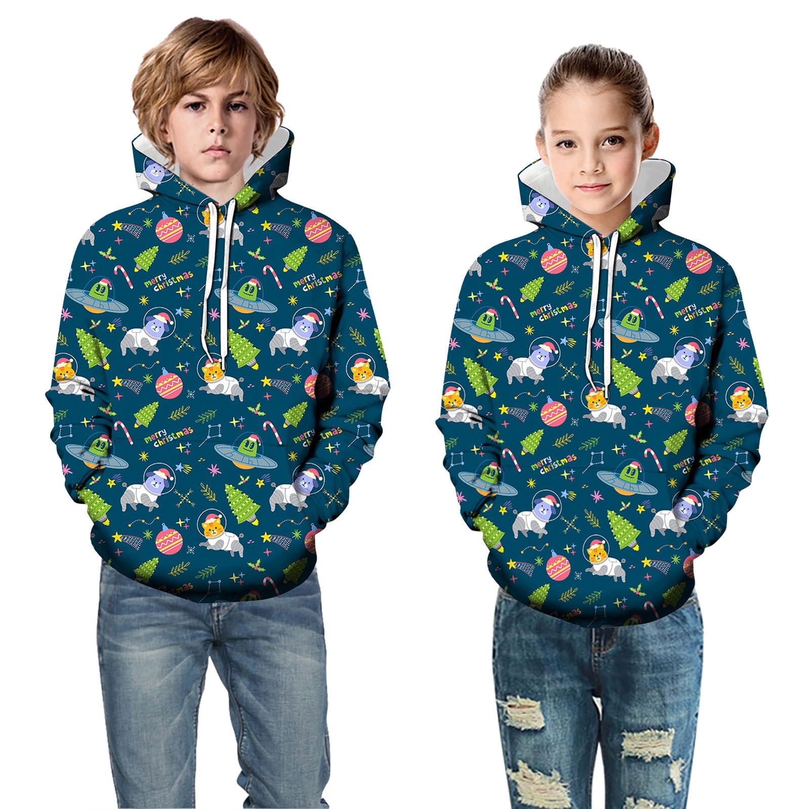 Toddler Boys Hoodies Loose Kids Christmas Sweaters Graphic Print
