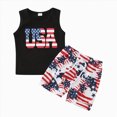 thumbnail image 1 of Toddler Outfits for Boys Letter Print Tank Top and Comfy Drawstring Shorts Set Cute 4th of July Summer Clothes, 1 of 6