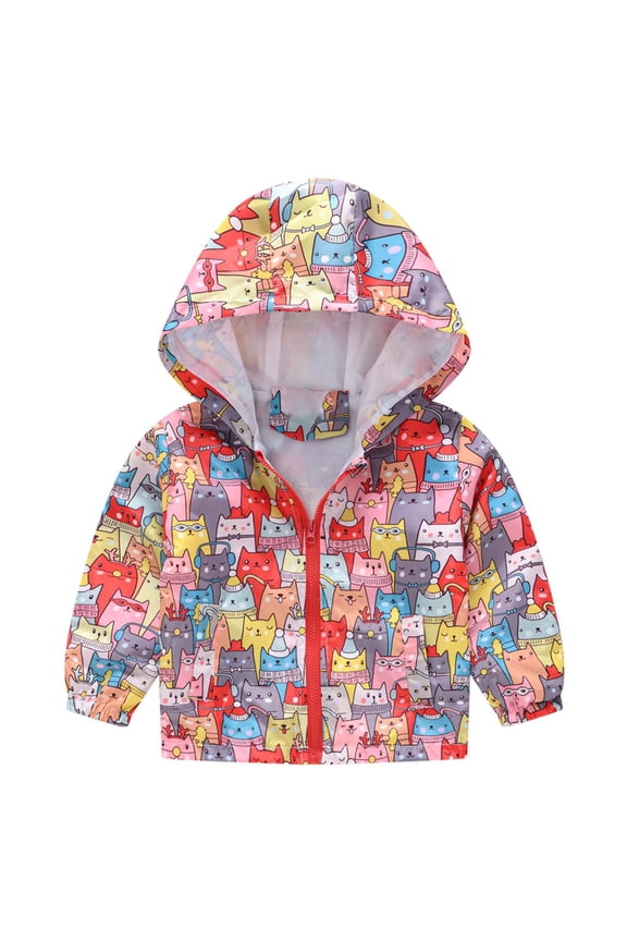 Toddler Boys Jacket Print Windproof Autumn Zipper Kids Hooded Coat Size 3-4T