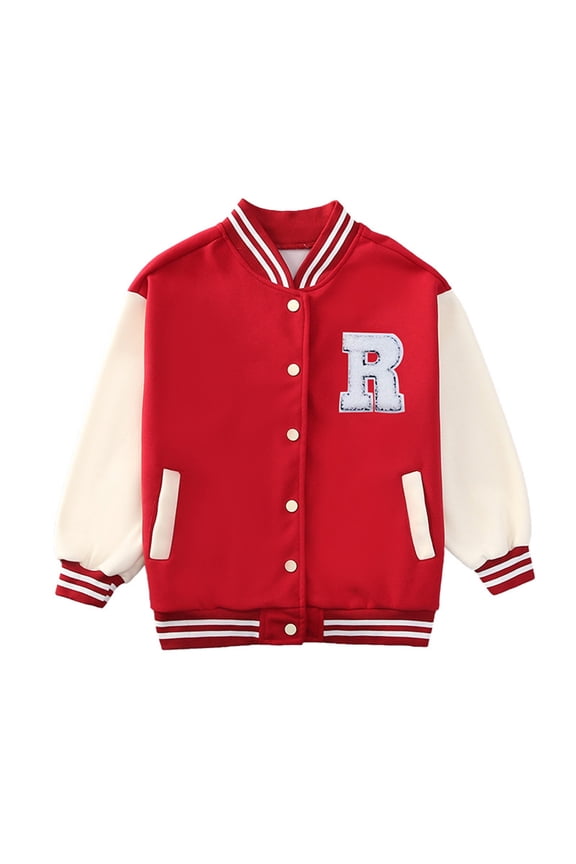 Toddler Boys Jackets Button Kids Letter Embroidery Baseball Jacket Light Jacket Girls Fall Jacket Girls Coats Size 3-4 Years