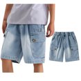 thumbnail image 1 of Toddler Boys Jean Shorts Straight Leg Summer Boys Elastic Waist Cargo Shorts Size 3-4 Years Boys Shorts, 1 of 8