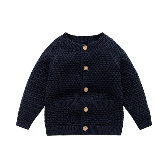 Toddler Boys Kids Cardigan Crew Neck Solid Color Knitted Sweater Autumn Winter Casual Outerwear Coat Kids Size 2-3T