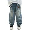 Toddler Boys Kids Child Teens Denim Pants Baggy Jeans Straight Leg Trousers With Pockets Elastic Waist Distressed Ripped Denim Pants With Holes size 4-5T