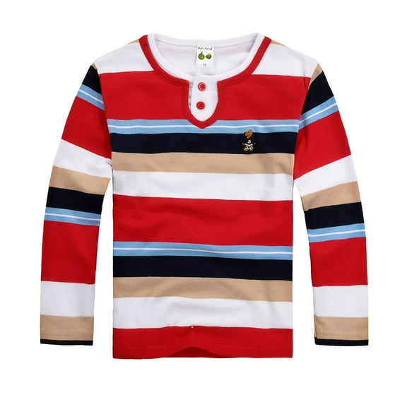 Toddler Boys Kids Long Sleeve Casual Striped Shirt Button Closure Red,3-4T