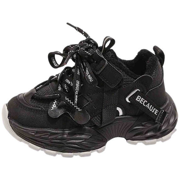 Toddler Boys Kids Running Shoes Winter Warm Platform Slip On Sneakers Comfortable Fleece Lined Lace Up Casual Shoes Black Size 11 Little Child
