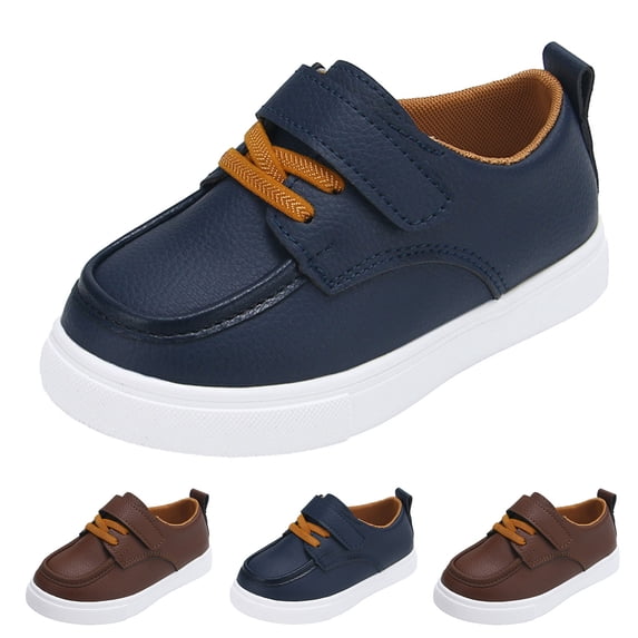 Toddler Boys Leather Casual Slip On Sneakers Adjustable Hook and Loop Walking Shoes Non Slip Lightweight Flat Daily Dress Shoes