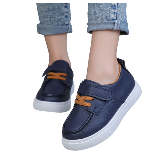 Toddler Boys Leather Casual Slip On Sneakers Adjustable Hook and Loop Walking Shoes Non Slip Lightweight Flat Daily Dress Shoes
