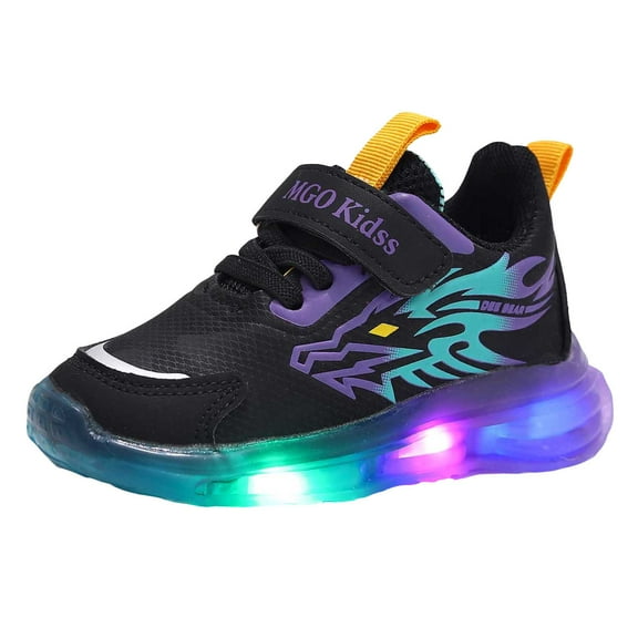 Toddler Boys Light Up Non Slip Sneakers Kids Fashion LED Flashing Breathable Slip On Running Shoes