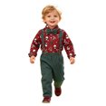 thumbnail image 1 of Toddler Boys Long Sleeve Cartoon Print T-Shirt Top with Suspenders Pants Set, Christmas Gentleman Outfit for Kids Formal Occasions, 1 of 5