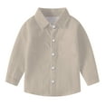 thumbnail image 1 of Toddler Boys Long Sleeve Dress Shirt Kids Back to School Button Down Shirt Casual Collared Uniform Top 6M-8 Years Khaki 5 Years, 1 of 6