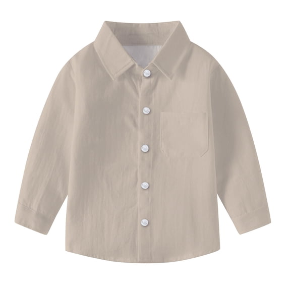 Toddler Boys Long Sleeve Dress Shirt Kids Back to School Button Down Shirt Casual Collared Uniform Top 6M-8 Years Khaki 5 Years