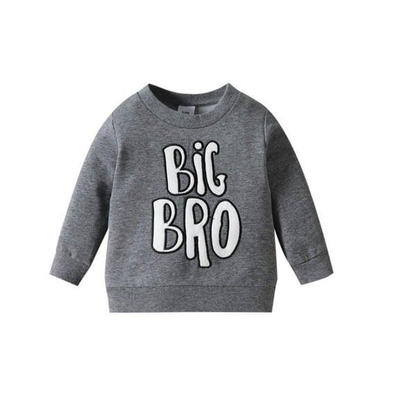 Toddler Boys Long Sleeve Letter Embroider T Shirt Pullover Tops Clothes Grey 9 Months-12 Months