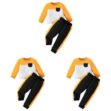 Toddler Boys Long Sleeve Patchwork Color Pocket Tops Solid Color Pants Two Piece Casual Sports Outfits Set For Kids Clothes,2-Piece