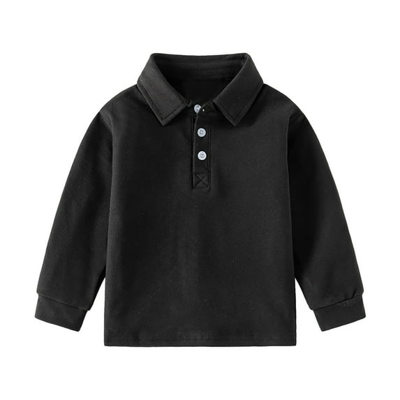 Toddler Boys Long Sleeve Polo Shirts School Uniform Dress Shirt Comfortable Gentleman Shirt for Holiday and Everyday Wear,Color:Black,4-5 Years