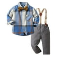 thumbnail image 1 of Toddler Boys Long Sleeve Shirt Tops And Plaid Trousers Pants 3PCS Child Kids Gentleman Bowtie Set&Outfits Overalls Size 4-5T, 1 of 2