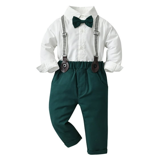 Toddler Boys Long Sleeve Shirt Tops And Pants 3Pcs Child Kids Gentleman Bowtie Fall Winter Set&Outfits Overalls Ag Outwear For Toddler 18 Months-24 Months