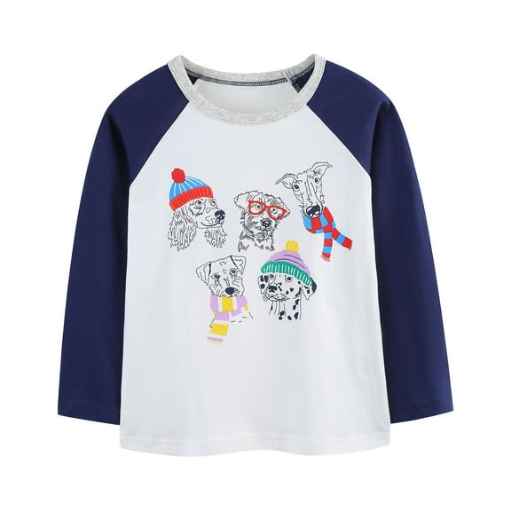 Toddler Boys Long Sleeve Shirt Winter Fall Casual Pullover Top With Cartoon Puppy Print Color Block Kids Clothing