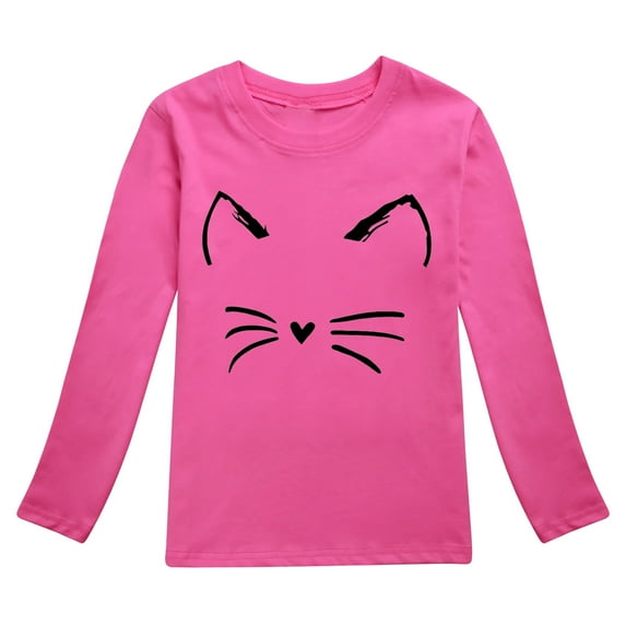 Toddler Boys Long Sleeve Solid Color Kitten Printed T-Shirt Top Hot Pink,3-4T