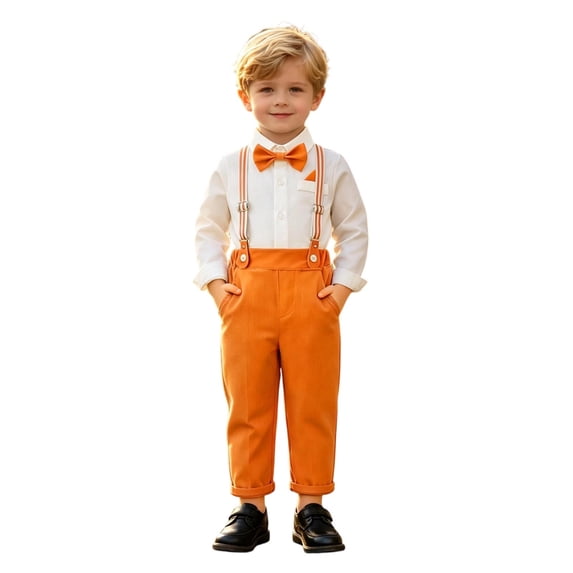 Toddler Boys Long Sleeve Solid Shirt Tops And Suspenders Pants Child Kids Gentleman Outfit 6M-8Y